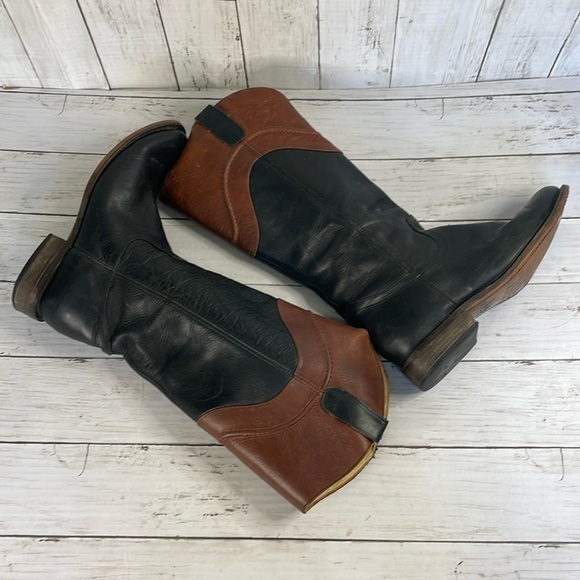 Justin Wizard Knee High Black and Mahogany Leather Riding Style Boots - Picture 7 of 14